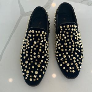 Navy velvet men’s slides